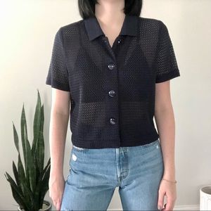 Vintage 90’s Miss Dorby Cropped Mesh Short Sleeve Button Down Shirt